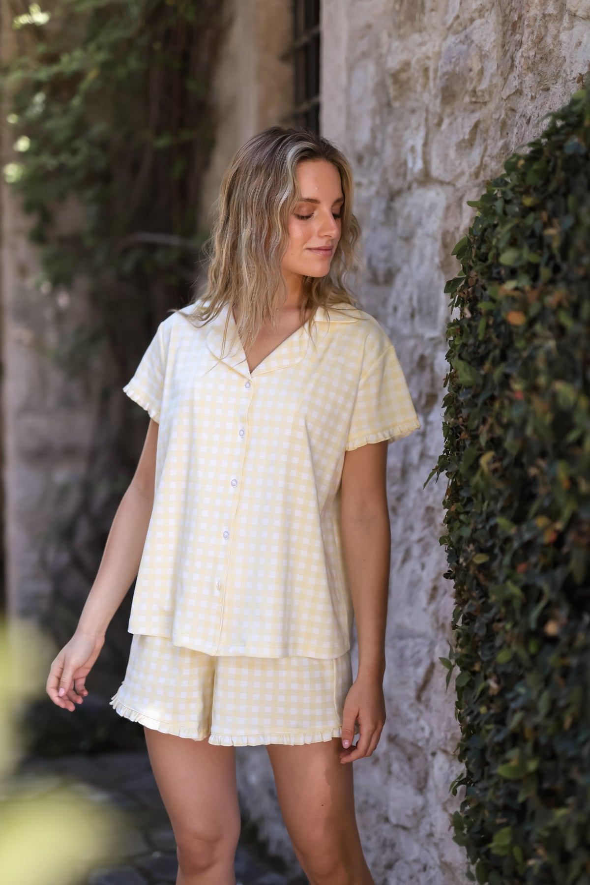 Pijama Megan Vichy amarillo ★ Algodón