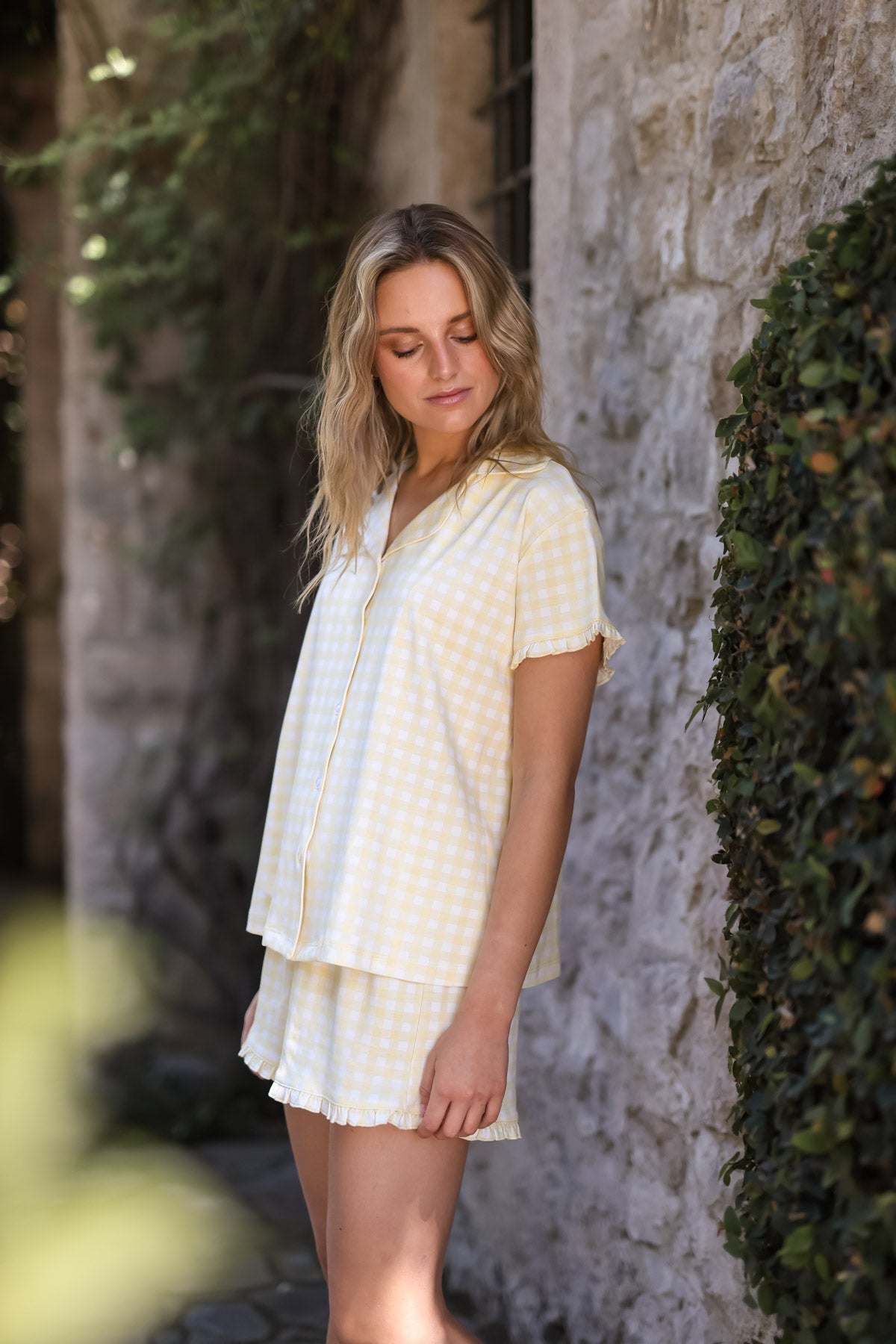 Pijama Megan Vichy amarillo ★ Algodón