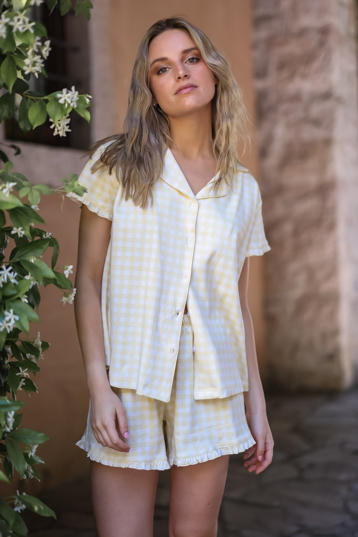 Pijama Megan Vichy amarillo ★ Algodón