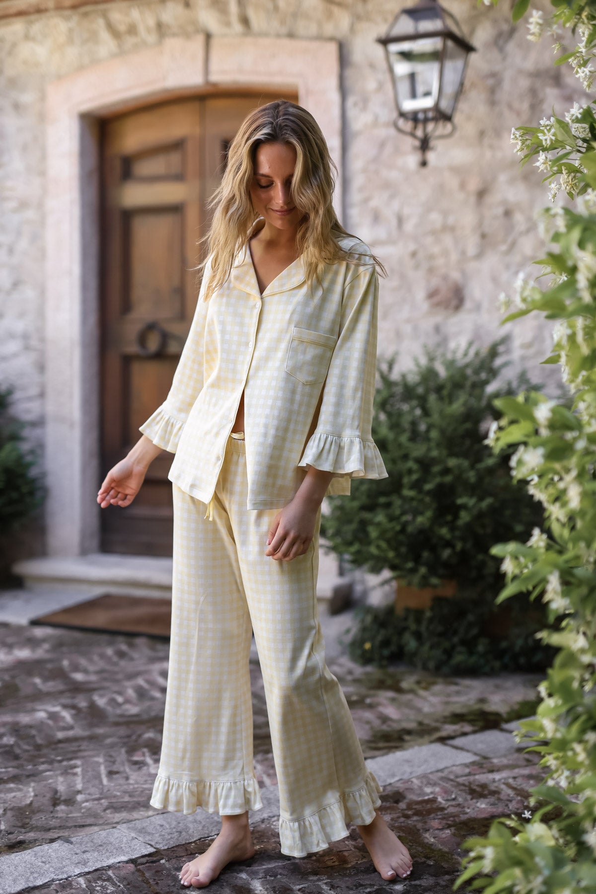 Pijama Sharma Vichy amarillo ★ Algodón