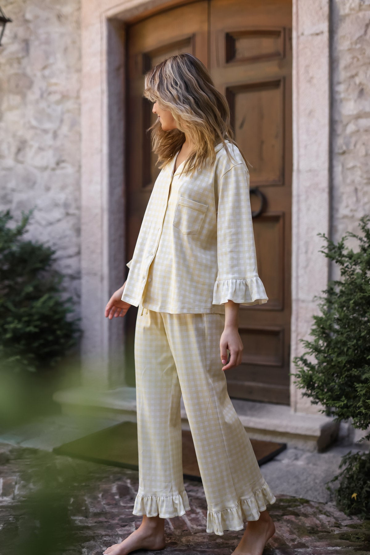 Pijama Sharma Vichy amarillo ★ Algodón