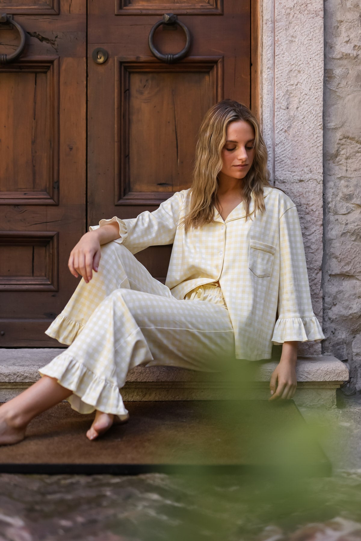 Pijama Sharma Vichy amarillo ★ Algodón