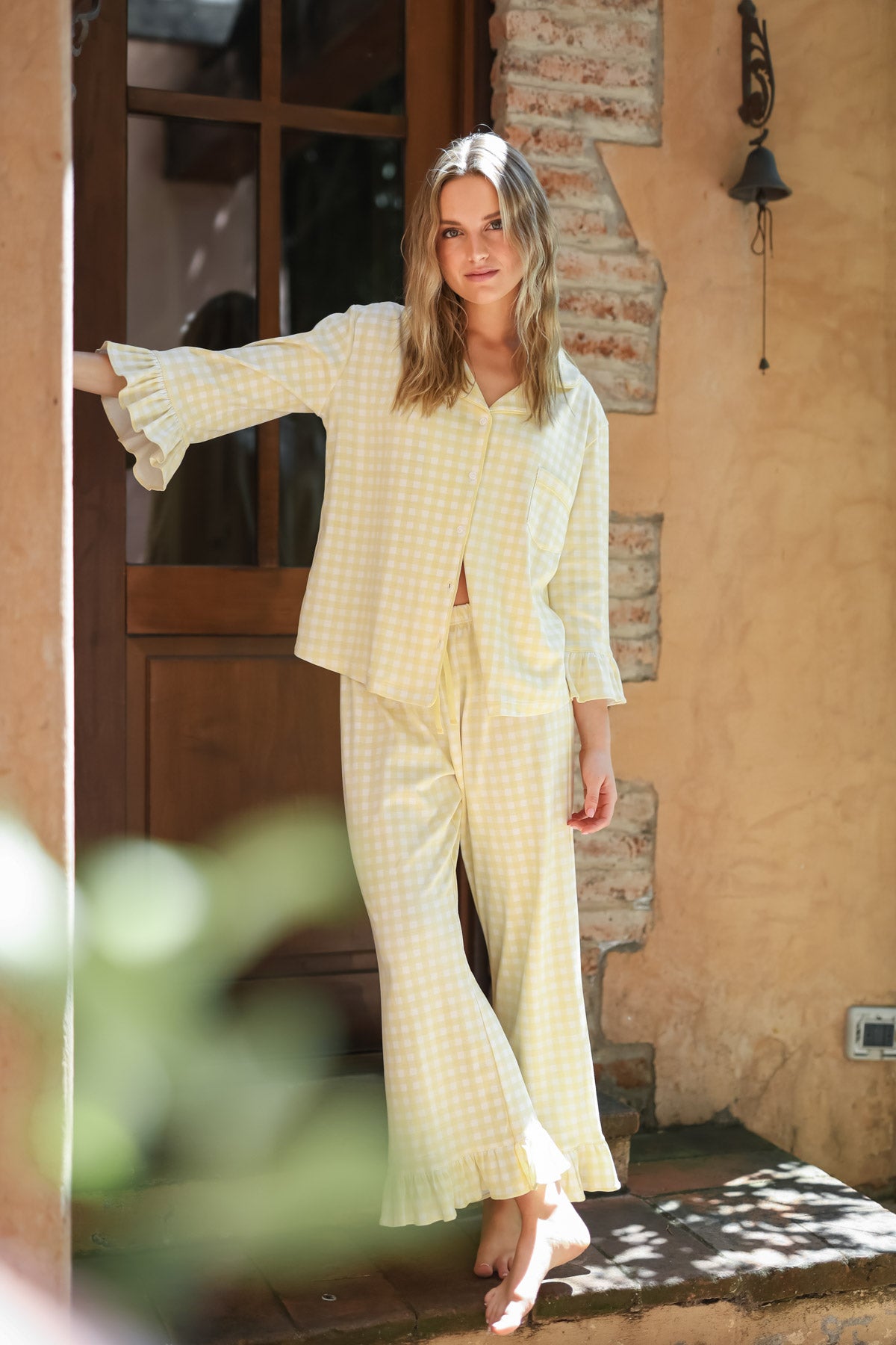 Pijama Sharma Vichy amarillo ★ Algodón