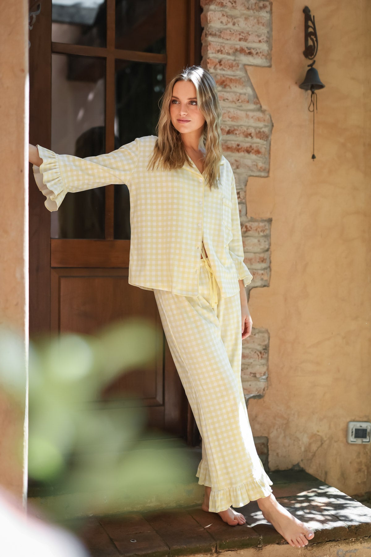 Pijama Sharma Vichy amarillo ★ Algodón